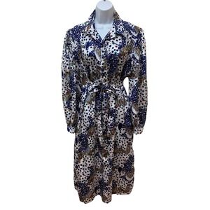 Vintage Polyester Colorful Retro Print Long Sleeve Shirt Dress Made USA Fit M/L